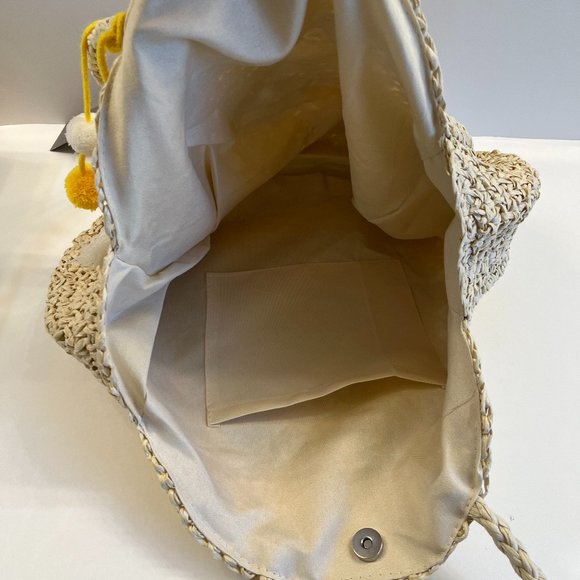 Expressions NYC - Round Straw Vegan Slouchy Tote - Yellow / Beige - Picture 9 of 9